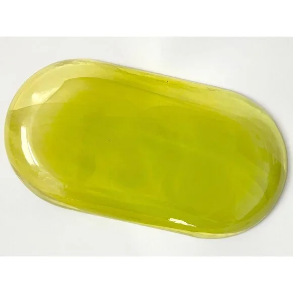 Lemon Lime Swirly Patterned Art Glass Oval Shaped Vintage Decorative Plate - Picture 12 of 13